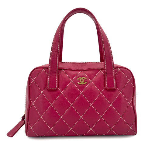 CHANEL VINTAGE WILD STITCH HAND BAG PINK LEATHER 90284560