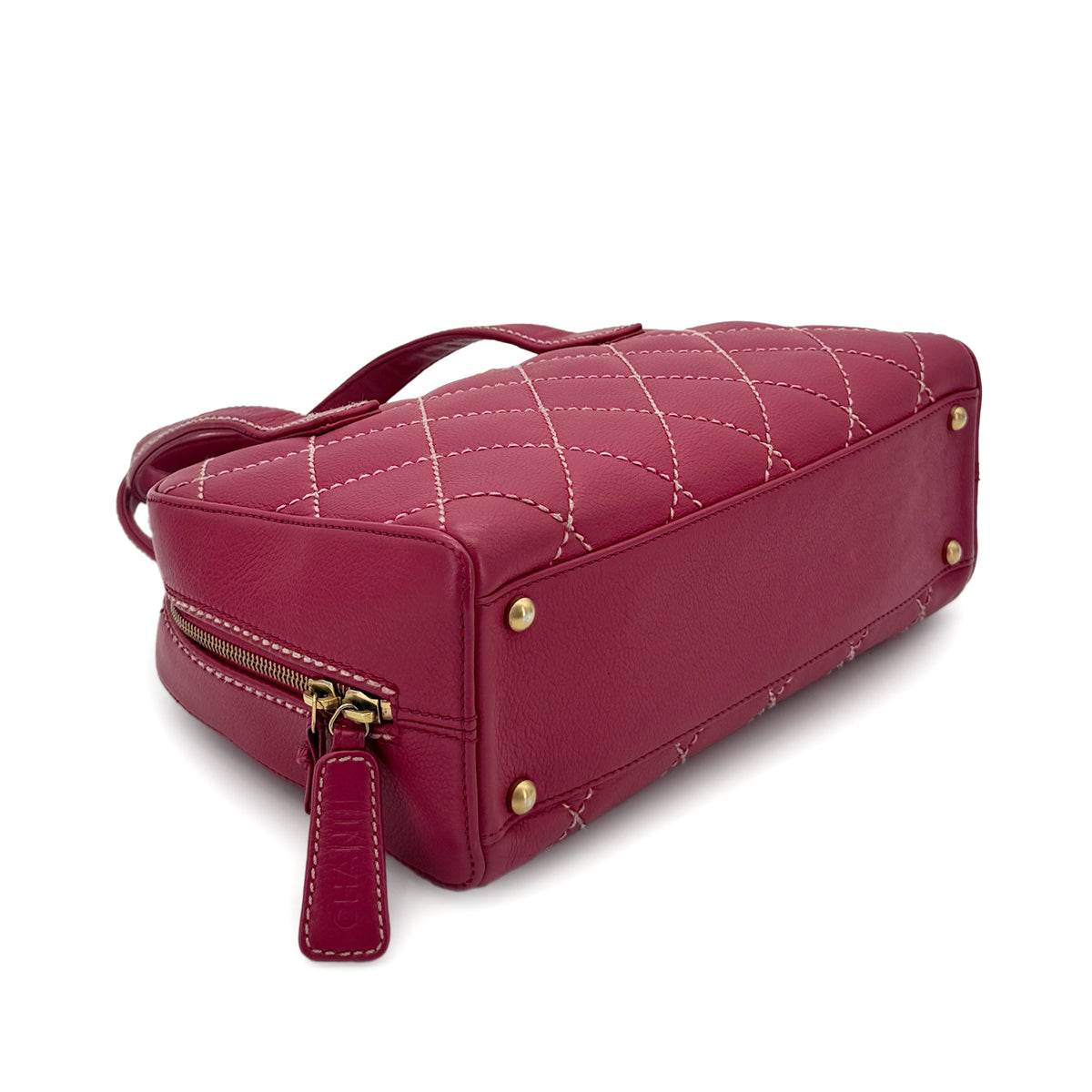 CHANEL VINTAGE WILD STITCH HAND BAG PINK LEATHER 90284560