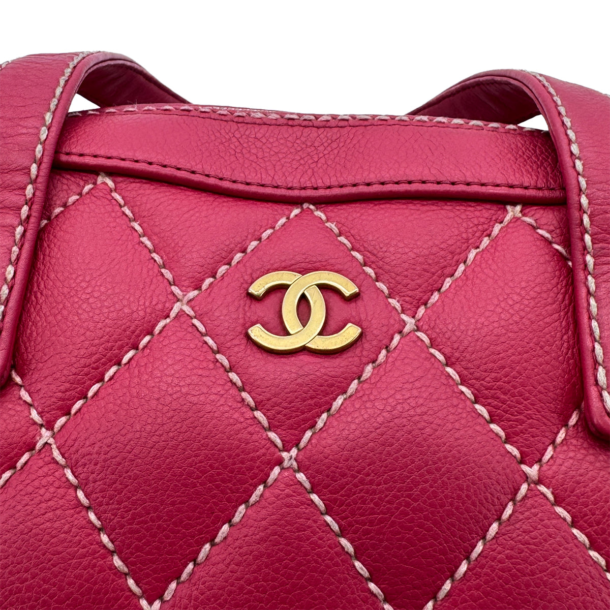 CHANEL VINTAGE WILD STITCH HAND BAG PINK LEATHER 90284560