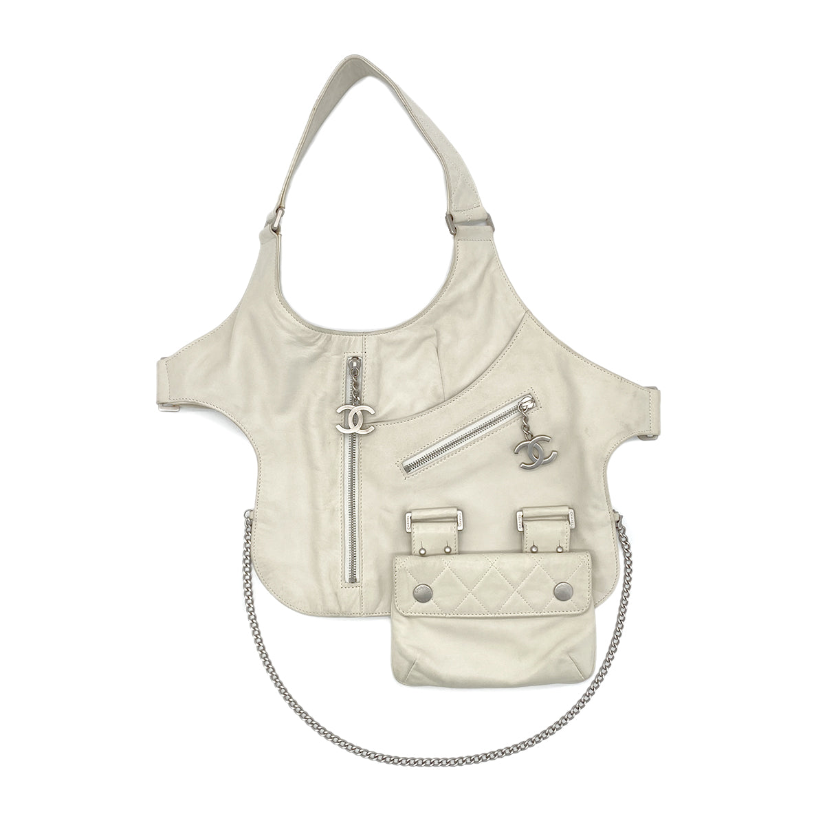 CHANEL VINTAGE COCOMARK RUNWAY FALL 2003 COLLECTION MATELASSE BODY BAG WHITE LAMB SKIN 90284561