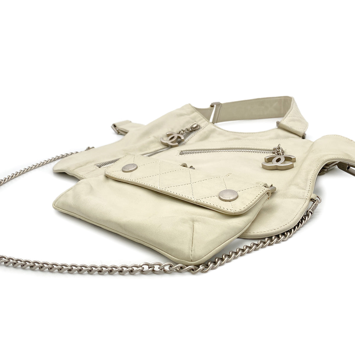 CHANEL VINTAGE COCOMARK RUNWAY FALL 2003 COLLECTION MATELASSE BODY BAG WHITE LAMB SKIN 90284561