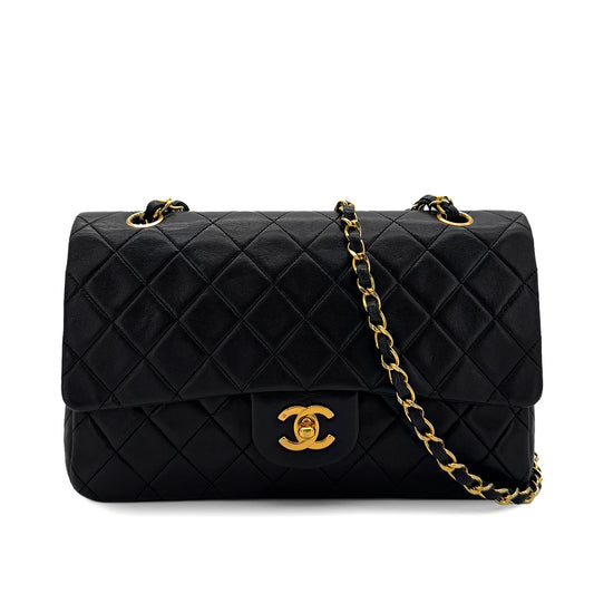 CHANEL VINTAGE CLASSIC FLAP MEDIUM CHAIN SHOULDER BAG BLACK LAMB SKIN 90284563