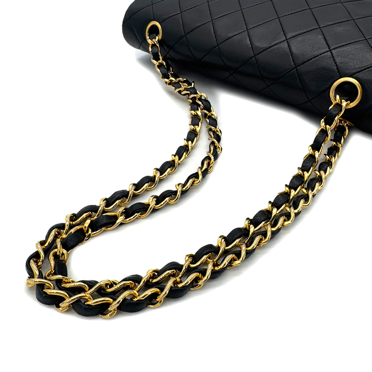 CHANEL VINTAGE CLASSIC FLAP MEDIUM CHAIN SHOULDER BAG BLACK LAMB SKIN 90284563