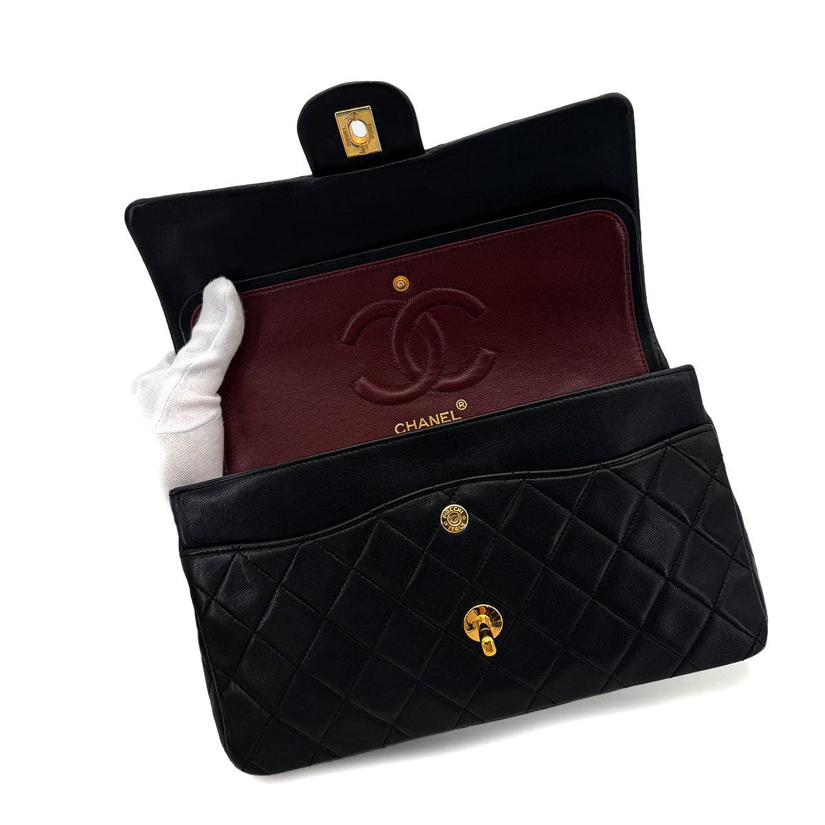 CHANEL VINTAGE CLASSIC FLAP MEDIUM CHAIN SHOULDER BAG BLACK LAMB SKIN 90284563