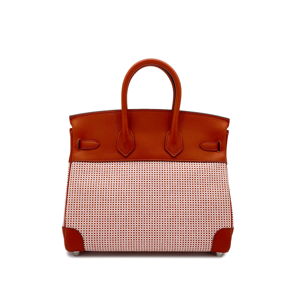 HERMES BIRKIN 25 BRIQUE CUIVRE MAUVE SYLVESTRE ECRU VEAU SWIFT TOILE QUADRILLE HAND BAG W SHW 90284564