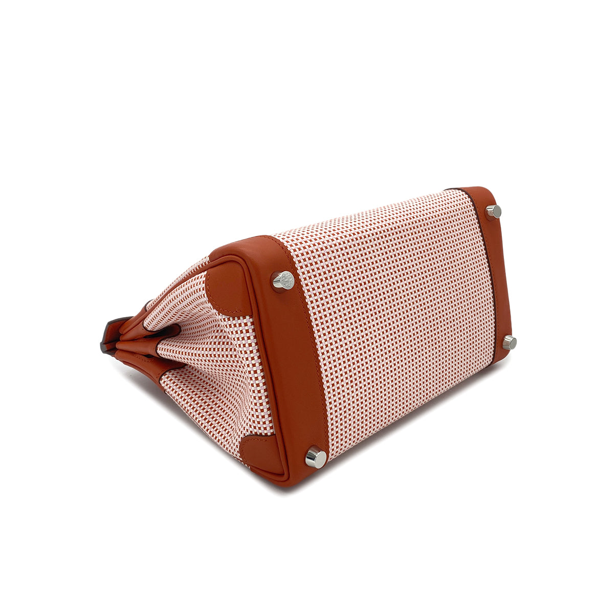 HERMES BIRKIN 25 BRIQUE CUIVRE MAUVE SYLVESTRE ECRU VEAU SWIFT TOILE QUADRILLE HAND BAG W SHW 90284564