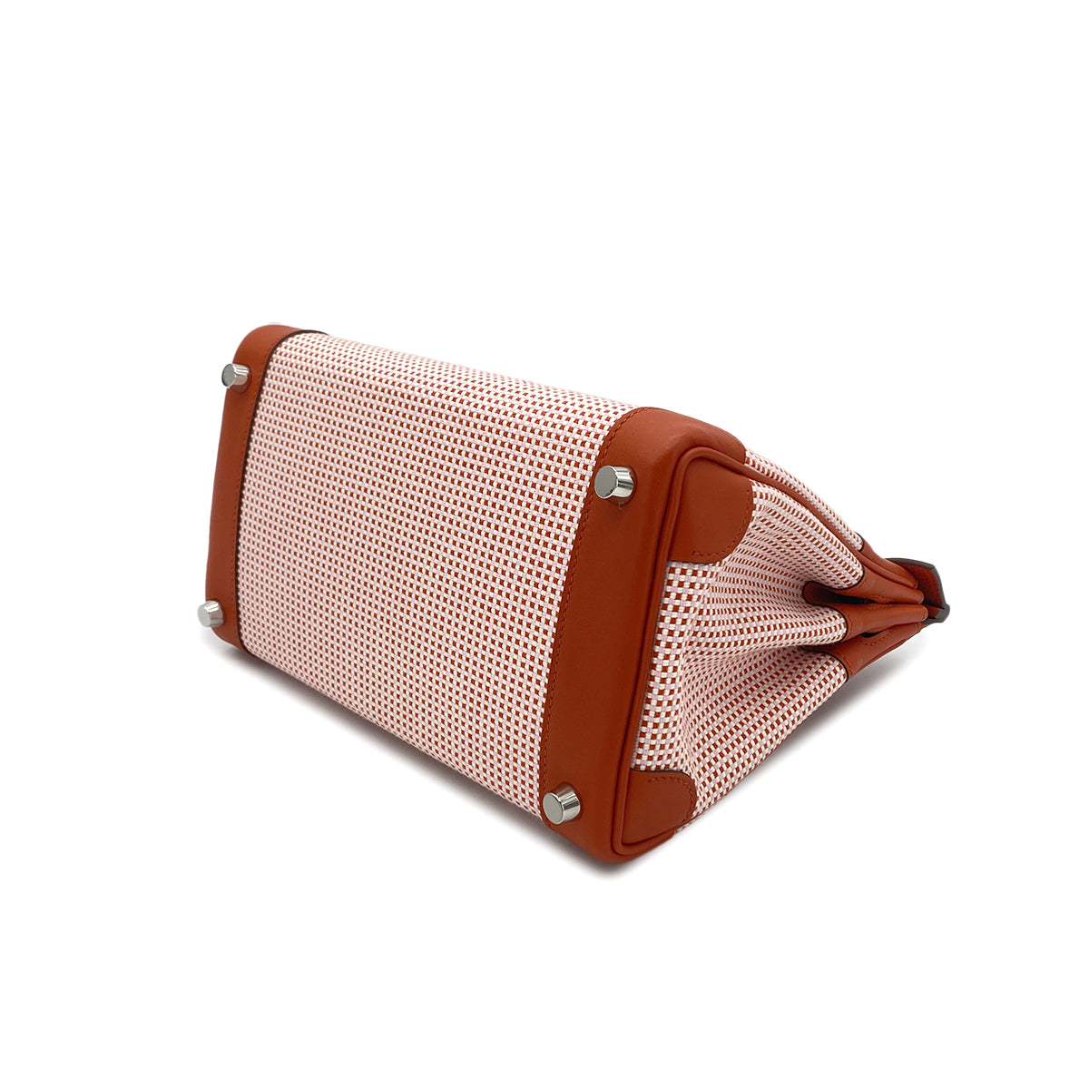 HERMES BIRKIN 25 BRIQUE CUIVRE MAUVE SYLVESTRE ECRU VEAU SWIFT TOILE QUADRILLE HAND BAG W SHW 90284564