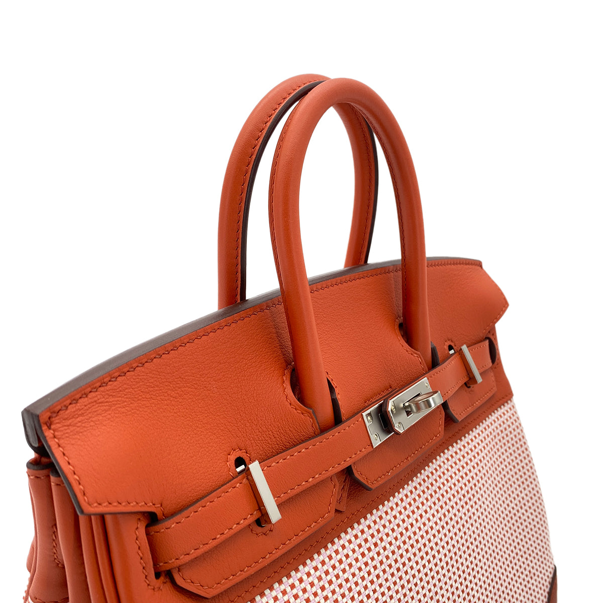 HERMES BIRKIN 25 BRIQUE CUIVRE MAUVE SYLVESTRE ECRU VEAU SWIFT TOILE QUADRILLE HAND BAG W SHW 90284564