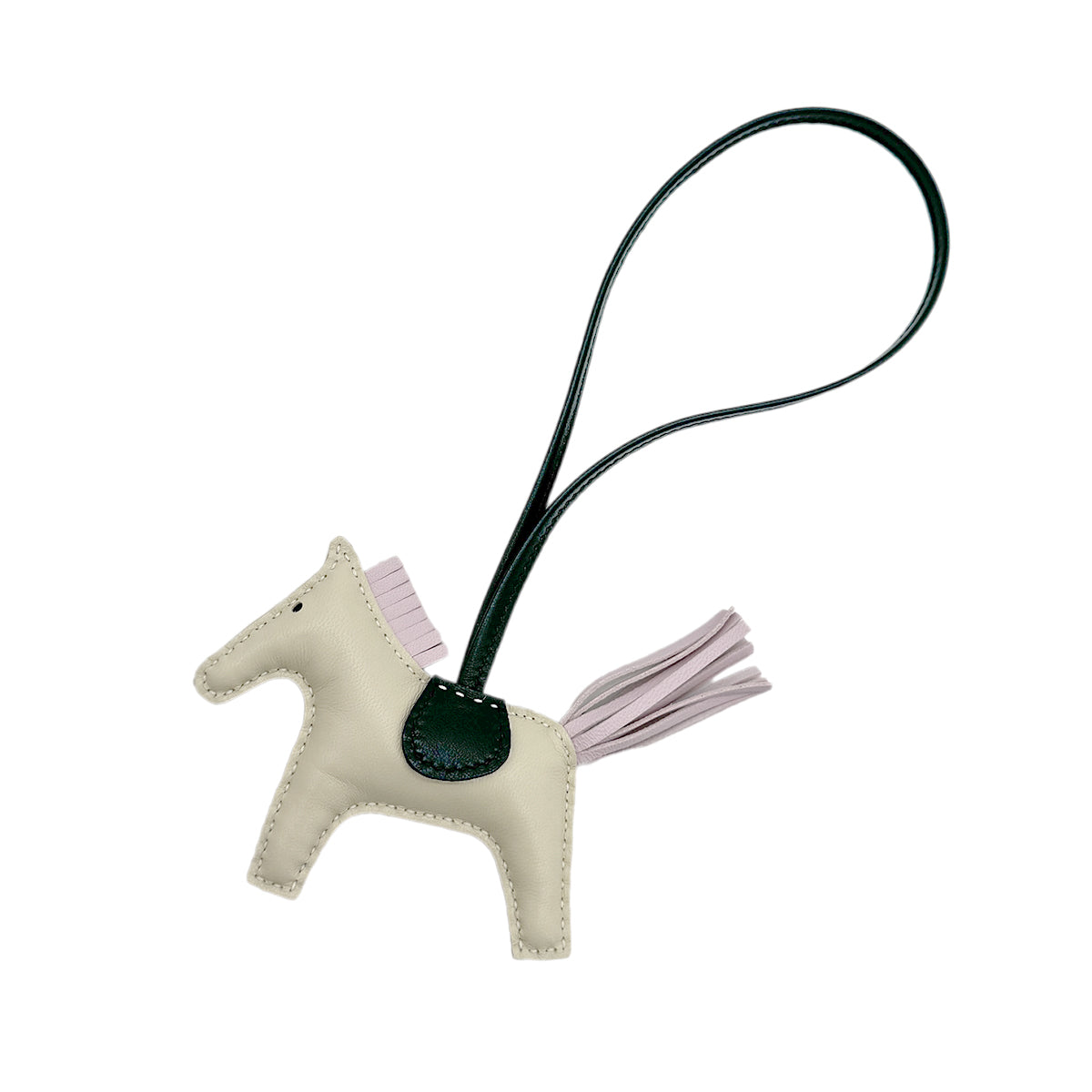 HERMES BAG CHARM RODEO PM CRAIE MAUVE PALE VERT CYPRES AGNEAU MILO 90284571