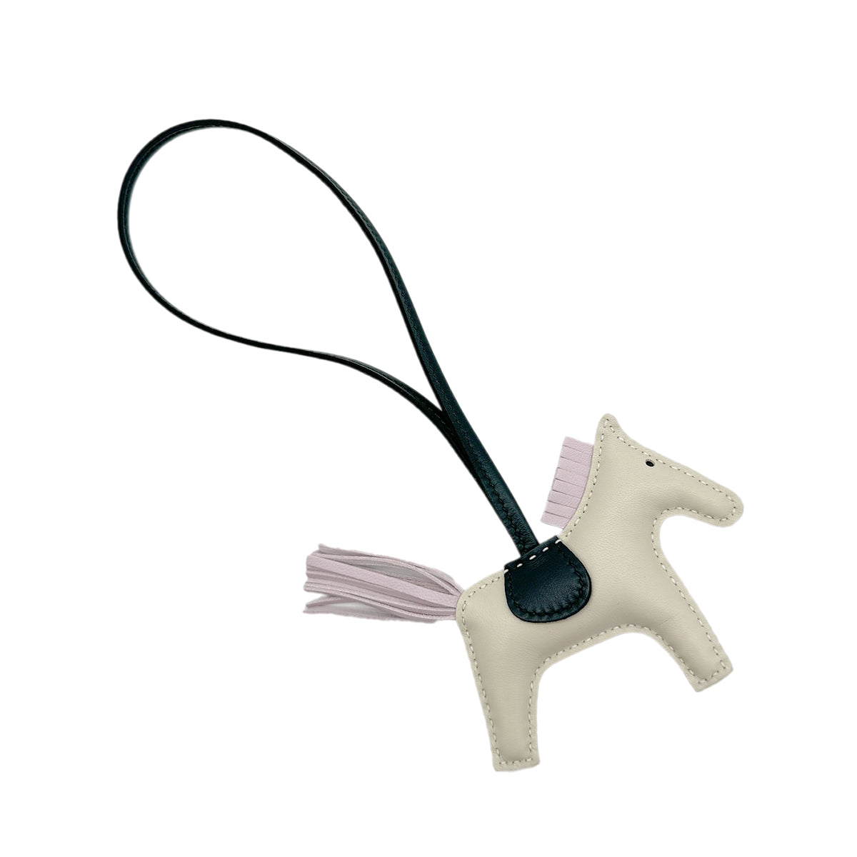 HERMES BAG CHARM RODEO PM CRAIE MAUVE PALE VERT CYPRES AGNEAU MILO 90284571