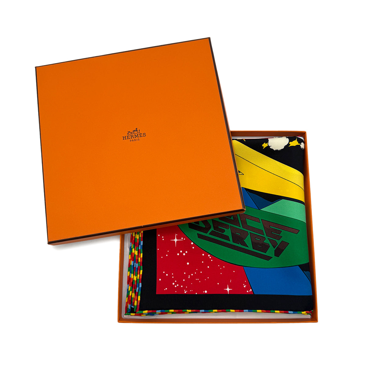 HERMES CARRE 90 SPACE DERBY SCARF SILK MULTICOLOR 90284574