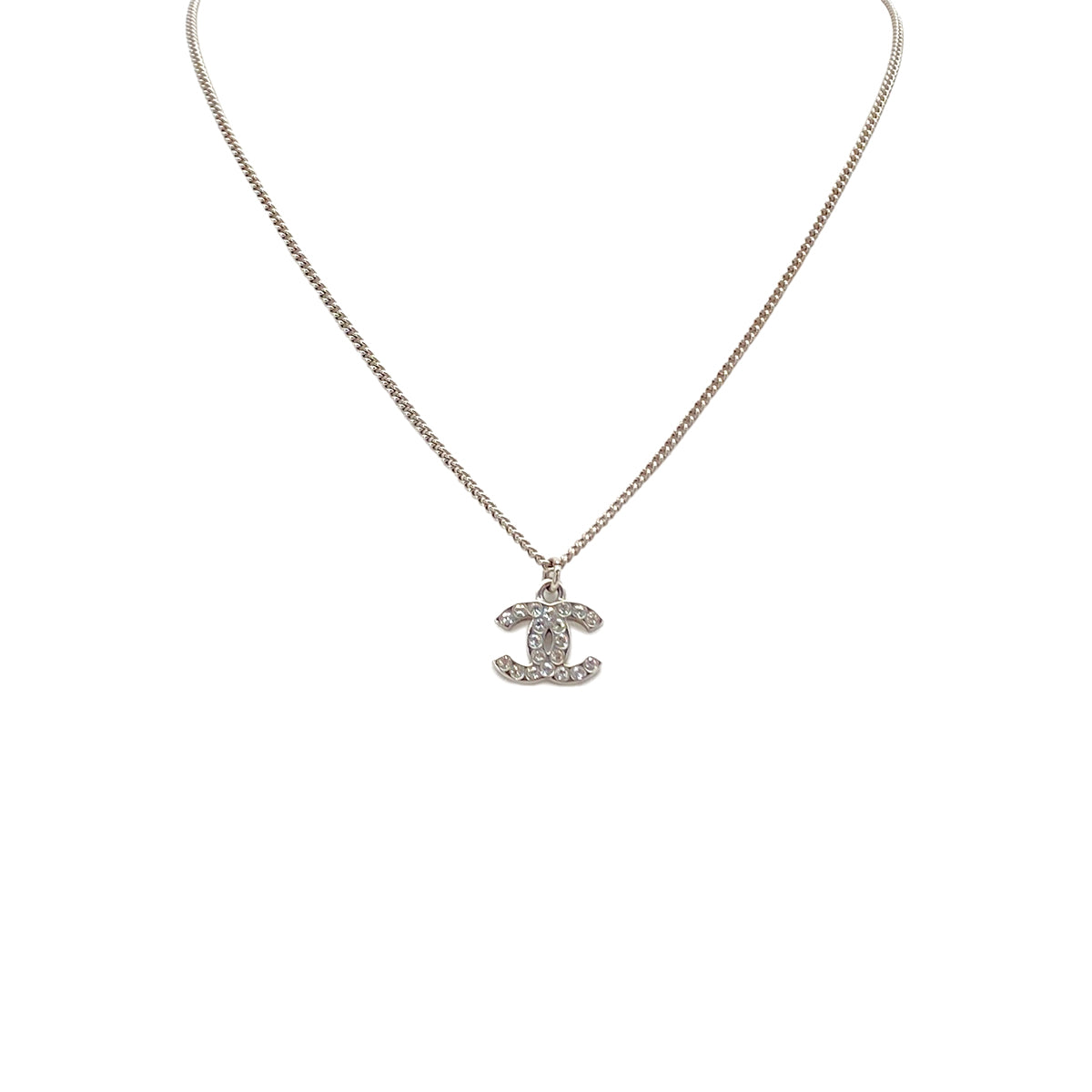 CHANEL NECKLACE COCOMARK RHINESTONE SILVER ACCESSORY C12V 90284576