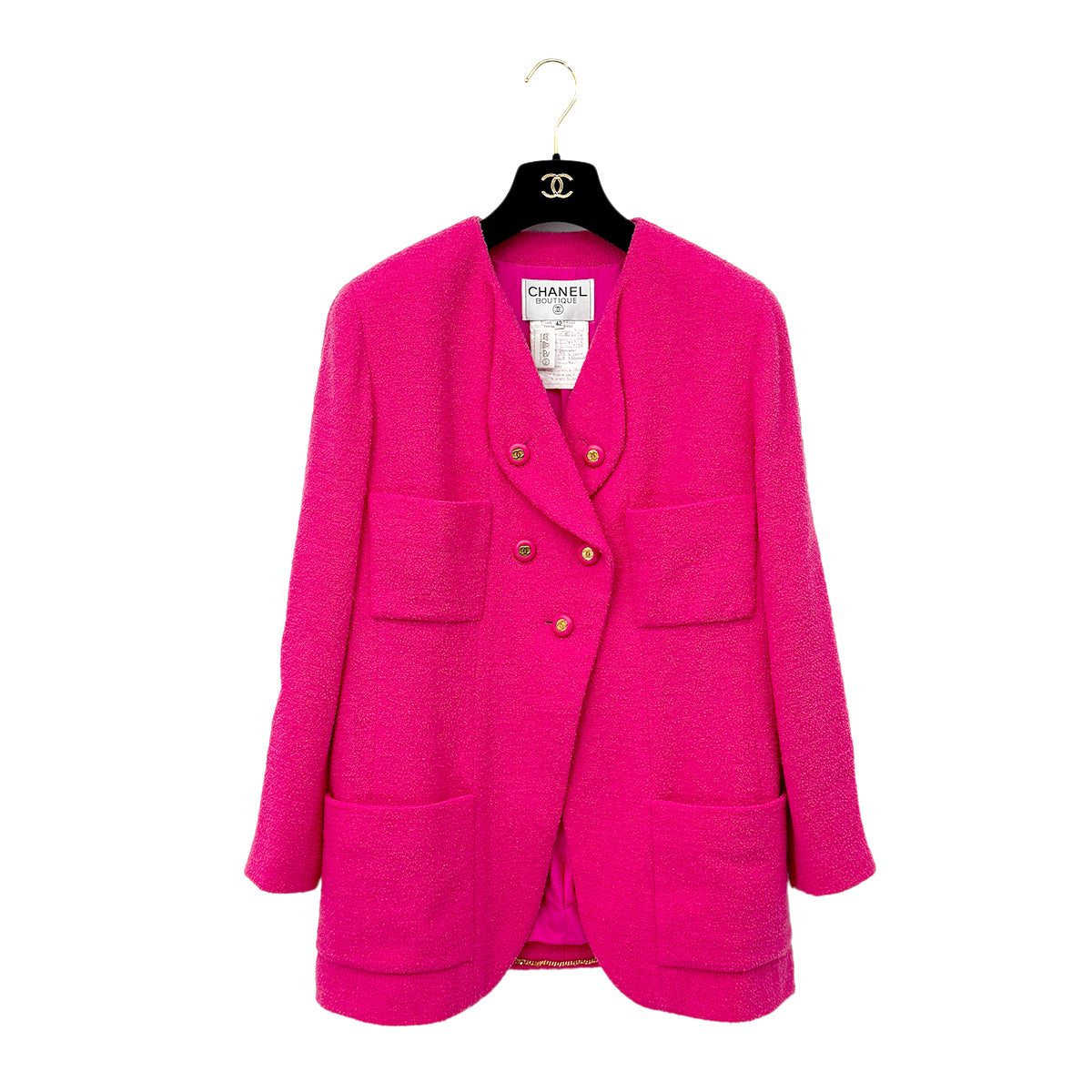 CHANEL VINTAGE COCO BUTTON JACKET PINK WOOL 42 RTW 90284577
