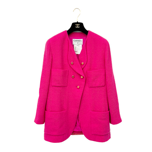 CHANEL VINTAGE COCO BUTTON JACKET PINK WOOL 42 RTW 90284577