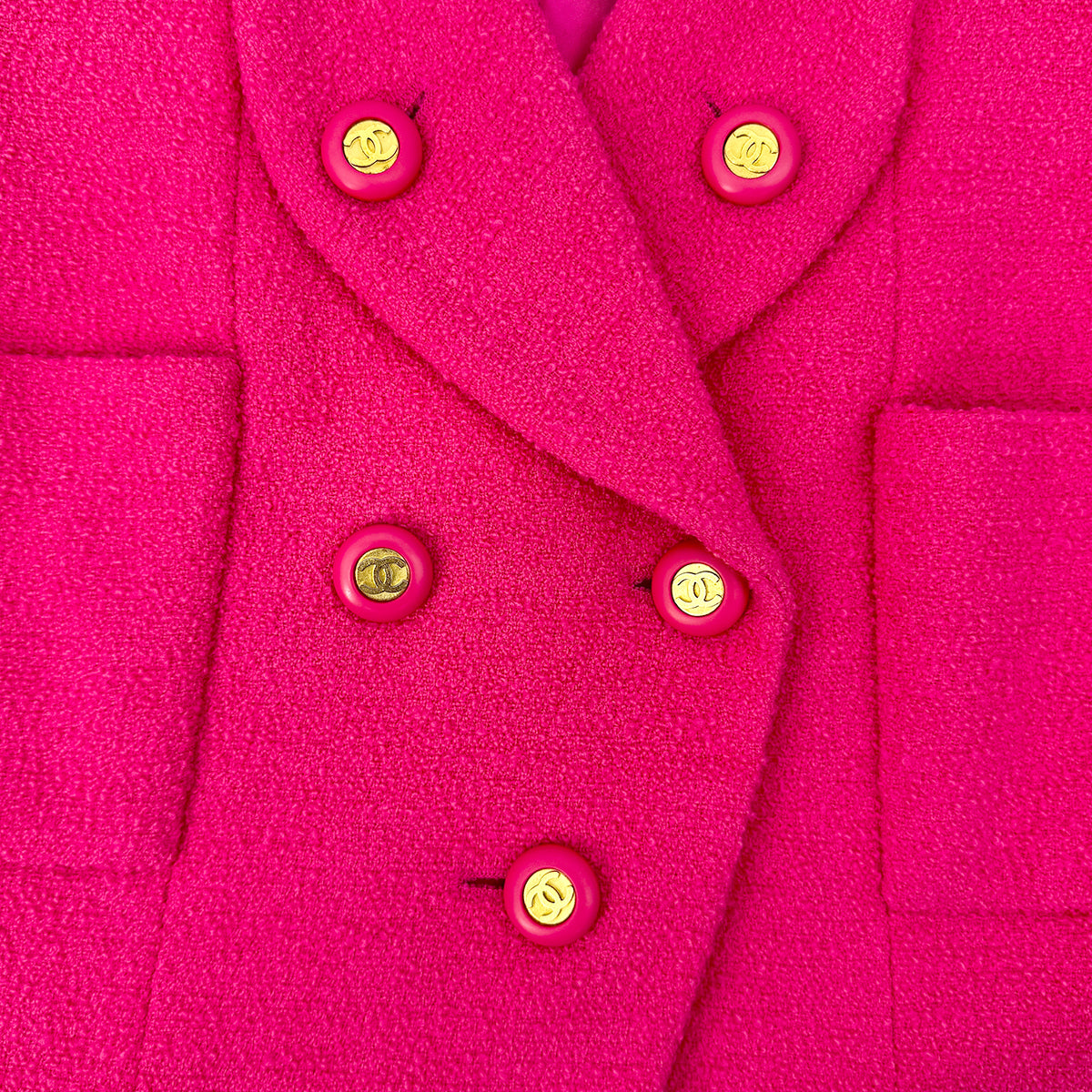 CHANEL VINTAGE COCO BUTTON JACKET PINK WOOL 42 RTW 90284577