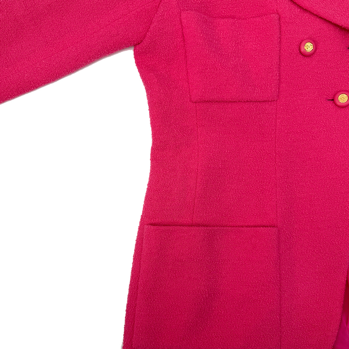 CHANEL VINTAGE COCO BUTTON JACKET PINK WOOL 42 RTW 90284577