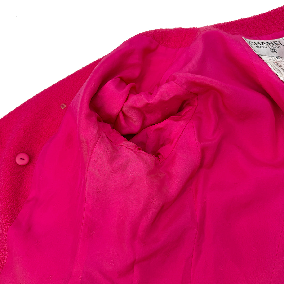CHANEL VINTAGE COCO BUTTON JACKET PINK WOOL 42 RTW 90284577