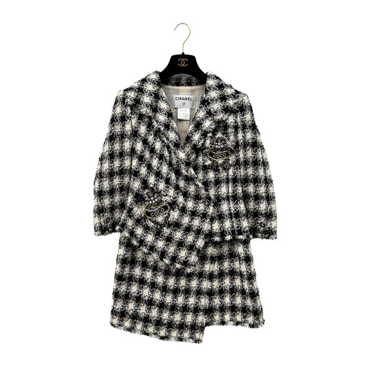 CHANEL TWEED JACKET SKIRT SET COCOMARK RHINESTONE BLACK WHITE COTTON 36 07P RTW 90284578