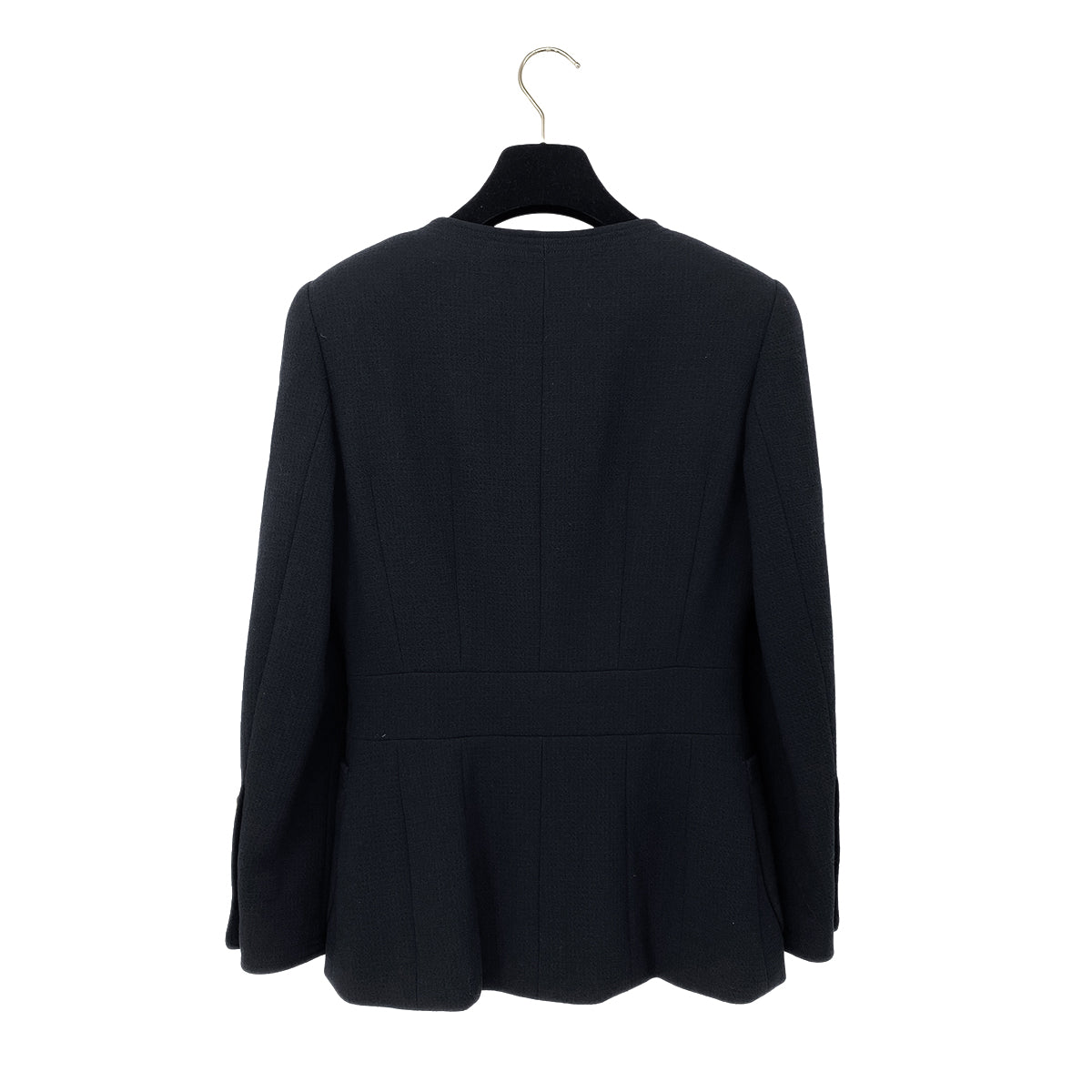 CHANEL VINTAGE COCO BUTTON FOUR POCKET WOOL JACKET SKIRT SET BLACK 36 RTW 90284580