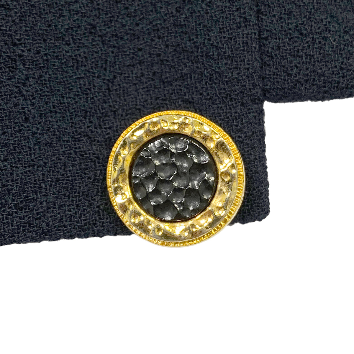 CHANEL VINTAGE COCO BUTTON FOUR POCKET WOOL JACKET SKIRT SET BLACK 36 RTW 90284580