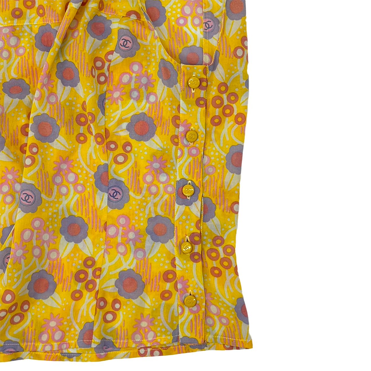 CHANEL COCO CAMELLIA PATTERN SHIRT SLEEVELESS TOP SKIRT SET YELLOW 36 03S RTW 90284581