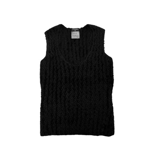 CHANEL KNIT SLEEVELESS TOPS BLACK ANGOLA 38 02A RTW 90284583