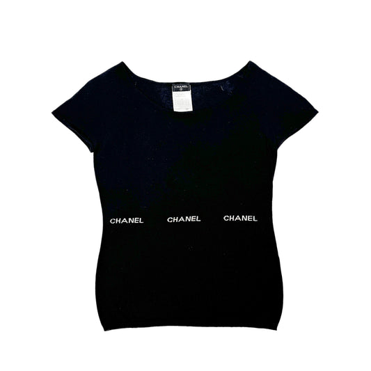CHANEL LOGO TOPS BLACK COTTON 38 01P RTW 90284585