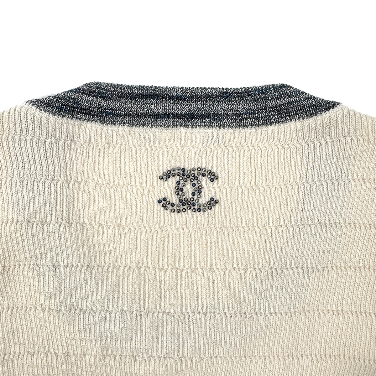 CHANEL BORDER PATTERN SLEEVELESS TOPS COCOMARK BEIGE BLUE 40 P43 RTW 90284587
