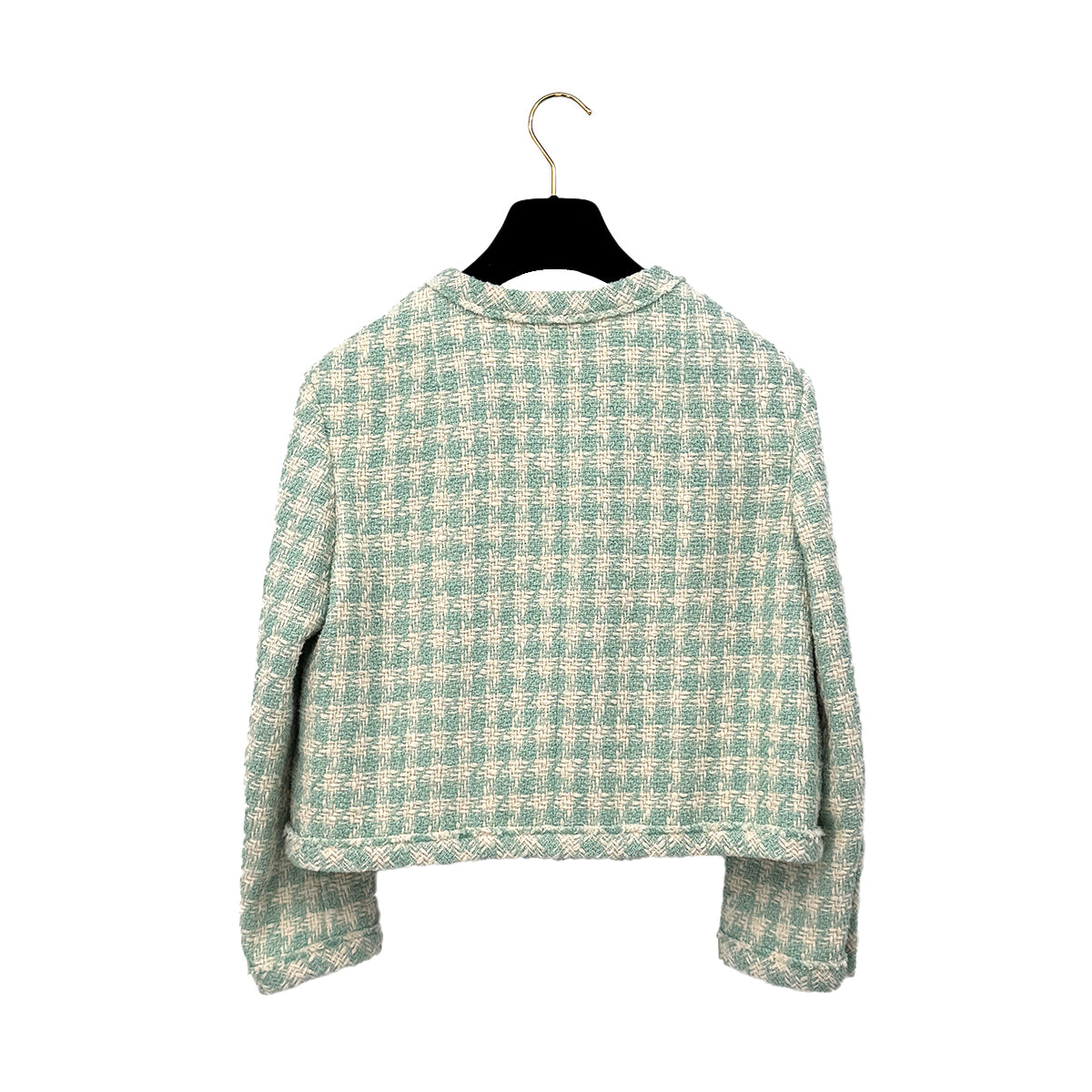 CHANEL TWEED JACKET RHINESTONE BUTTON LIGHT GREEN COTTON 36 P74 RTW 90284591