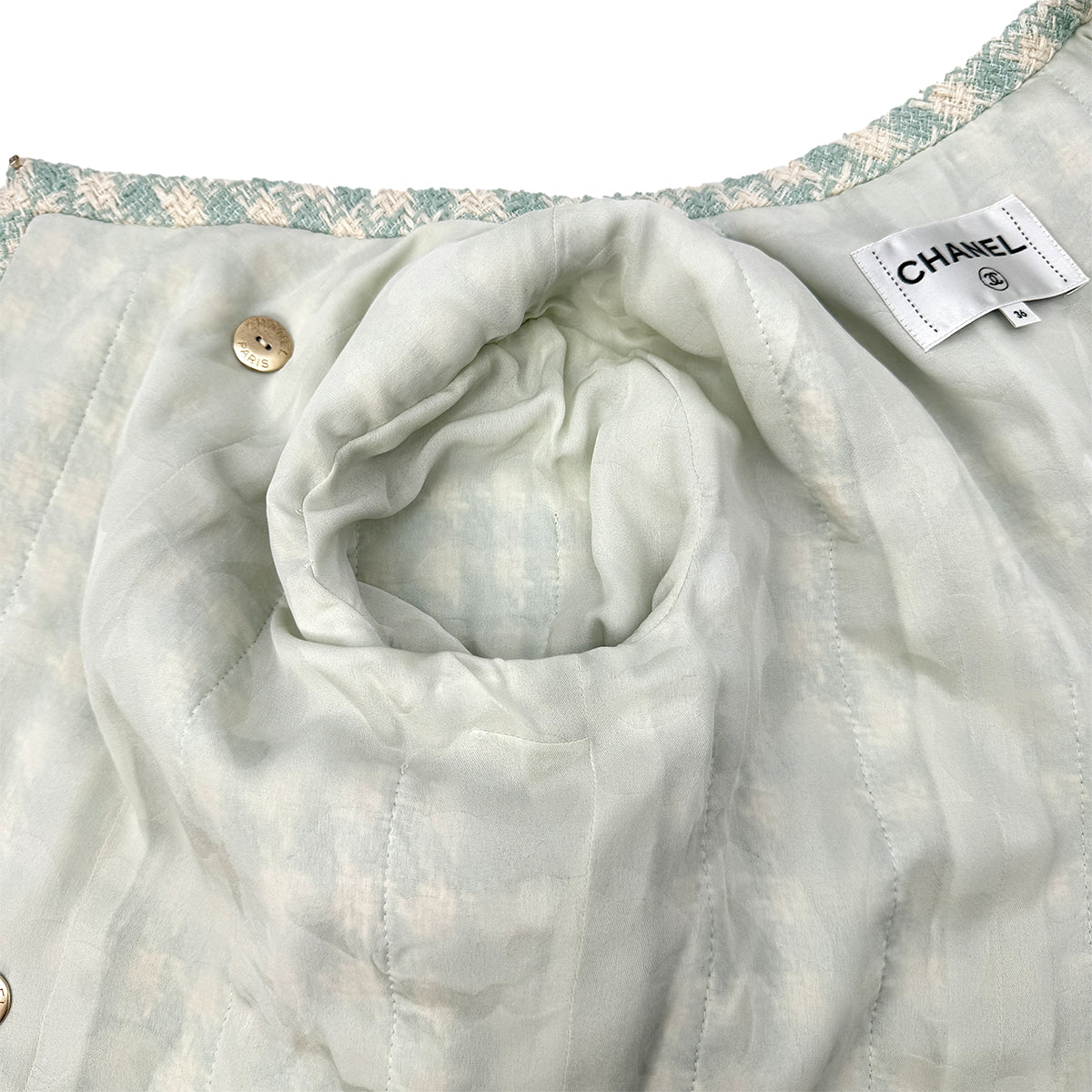 CHANEL TWEED JACKET RHINESTONE BUTTON LIGHT GREEN COTTON 36 P74 RTW 90284591