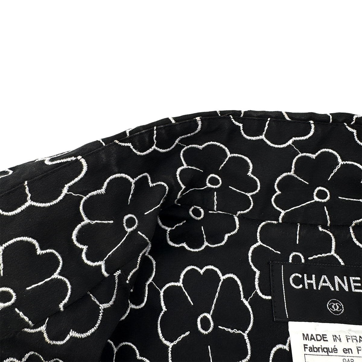 CHANEL COCO BUTTON KAMELLIA PATTERN COTTON SHIRT BLACK 38 04P RTW 90284787