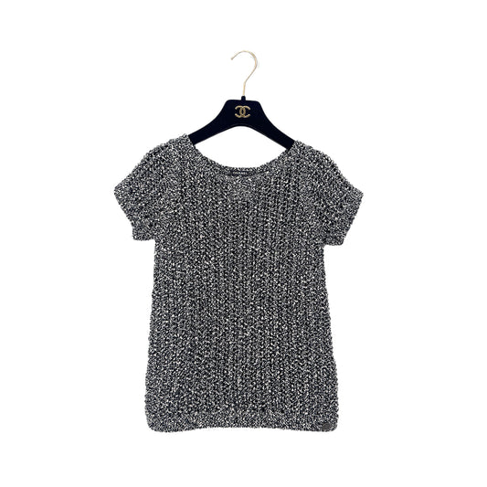 CHANEL COCO BUTTON HALF SLEEVE KNIT BLACK COTTON 34 P43 RTW 90284788