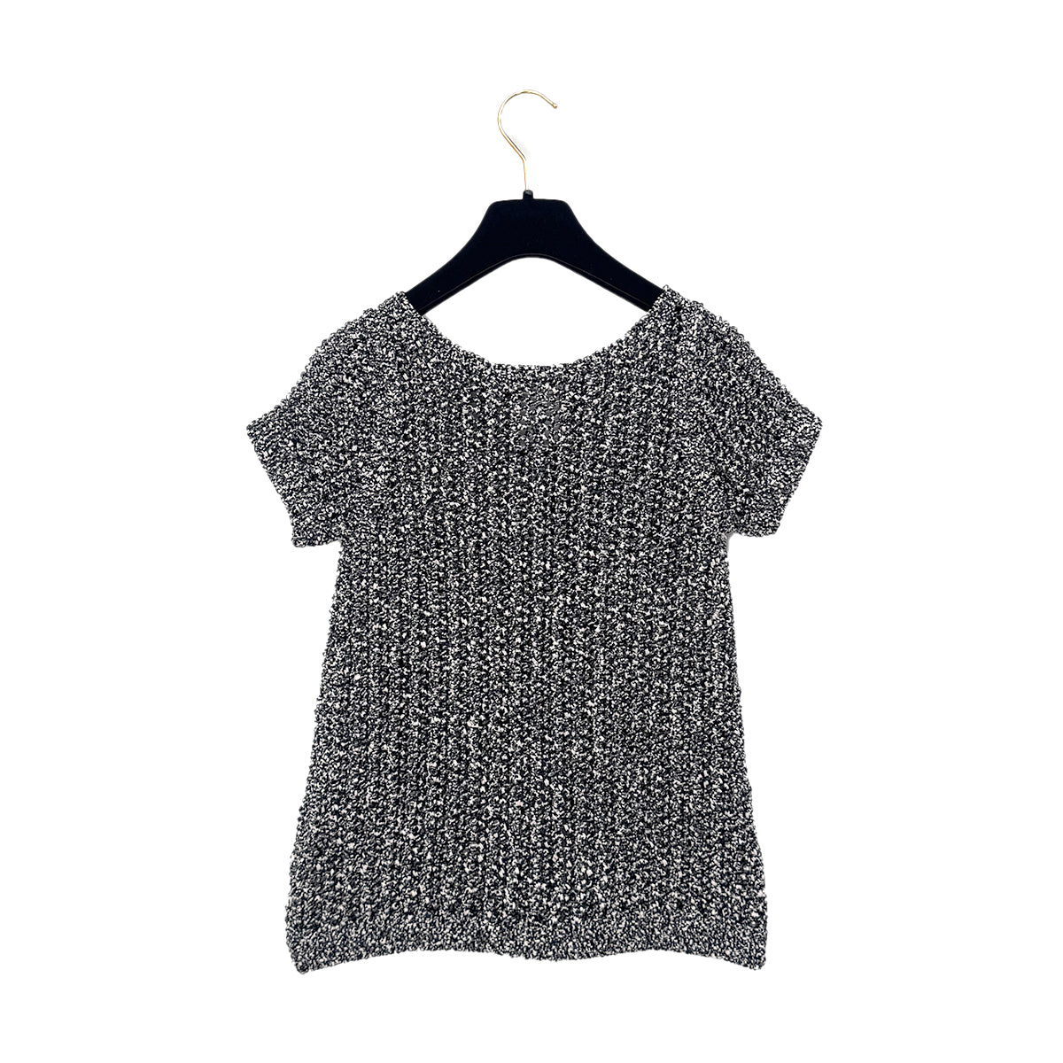 CHANEL COCO BUTTON HALF SLEEVE KNIT BLACK COTTON 34 P43 RTW 90284788