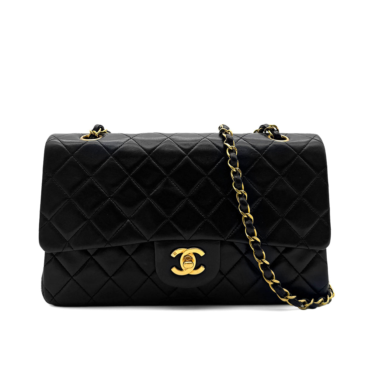 CHANEL VINTAGE CLASSIC FLAP MIDIUM CHAIN SHOULDER BAG BLACK LAMB SKIN 90284860