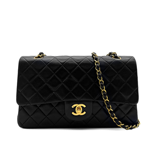 CHANEL VINTAGE CLASSIC FLAP MIDIUM CHAIN SHOULDER BAG BLACK LAMB SKIN 90284860