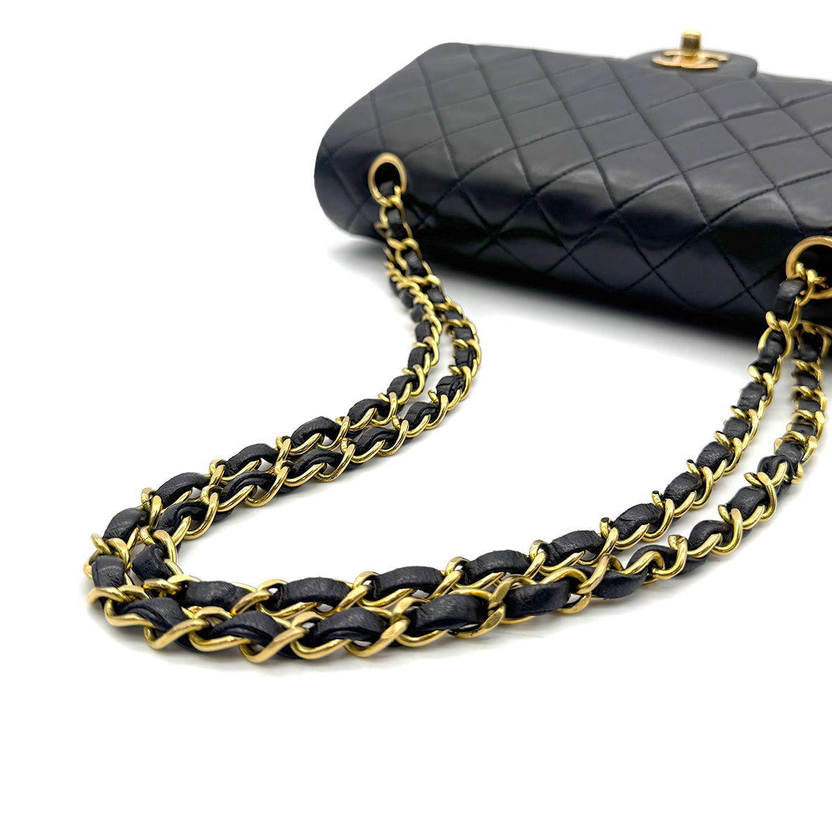 CHANEL VINTAGE CLASSIC FLAP MIDIUM CHAIN SHOULDER BAG BLACK LAMB SKIN 90284860