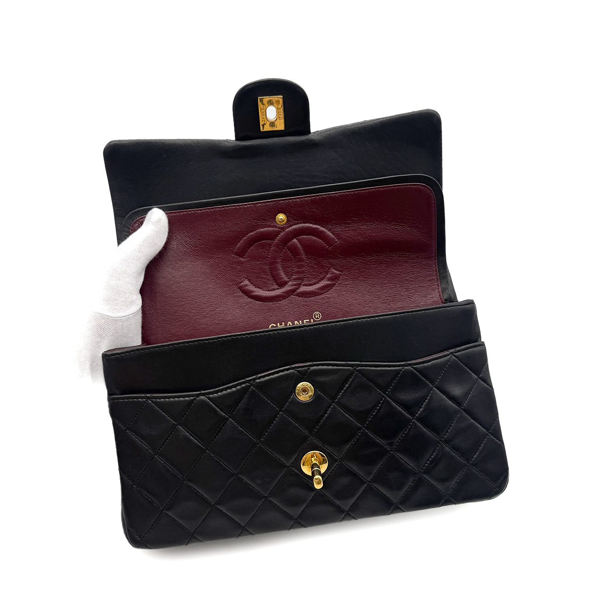 CHANEL VINTAGE CLASSIC FLAP MIDIUM CHAIN SHOULDER BAG BLACK LAMB SKIN 90284860