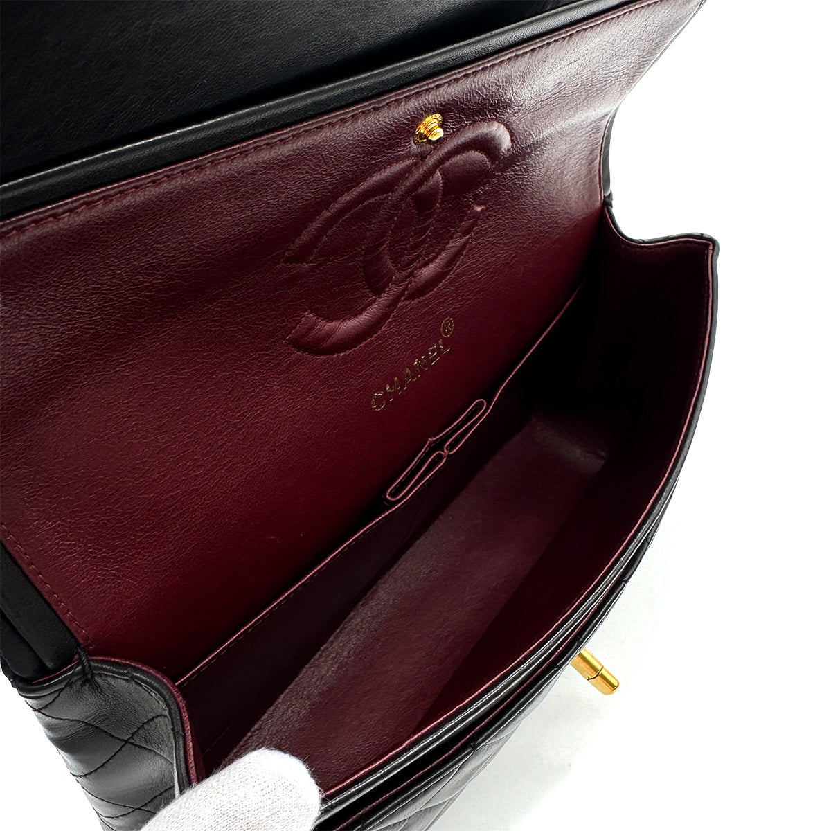 CHANEL VINTAGE CLASSIC FLAP MIDIUM CHAIN SHOULDER BAG BLACK LAMB SKIN 90284860