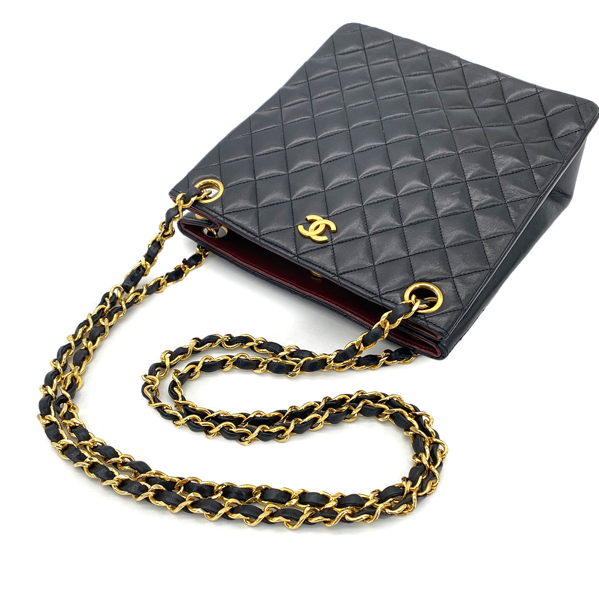 CHANEL VINTAGE MATELASSE CHAIN SHOULDER BAG BLACK LAMB SKIN 90284861
