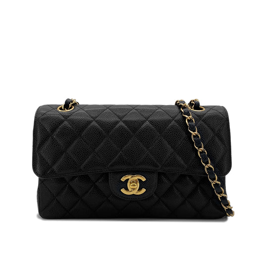 CHANEL CLASSIC FLAP SMALL CHAIN SHOULDER BAG BLACK CAVIAR SKIN 90284863