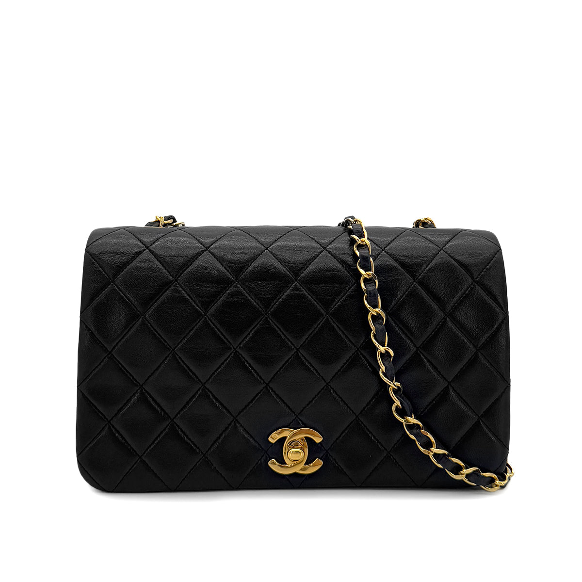 CHANEL VINTAGE FULL FLAP CHAIN SHOULDER BAG BLACK LAMB SKIN 90284865