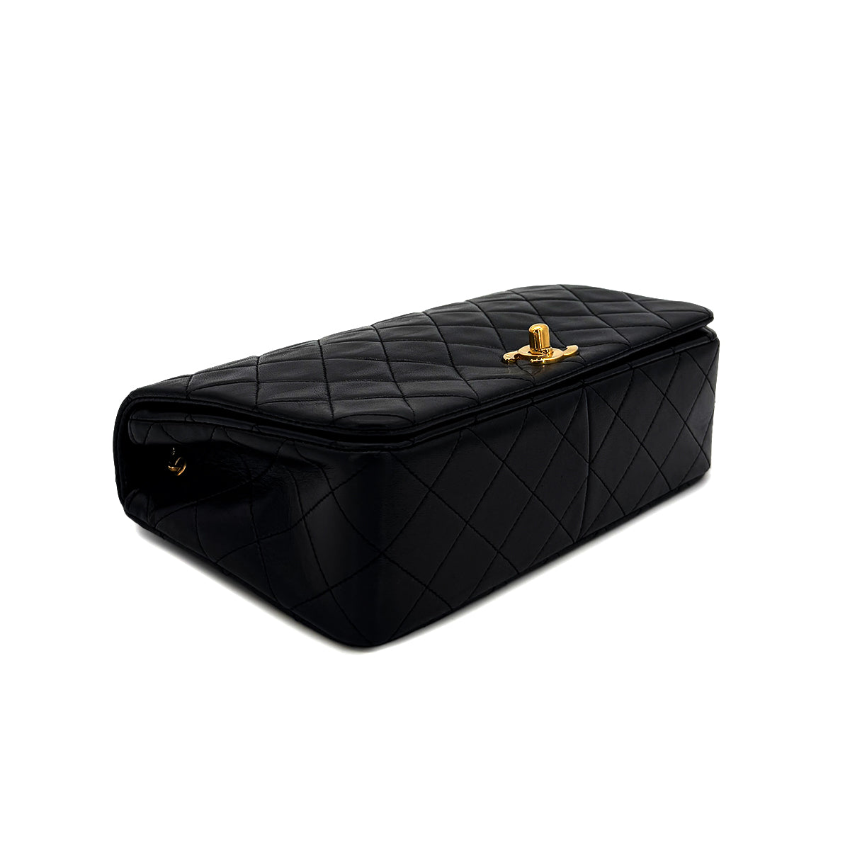 CHANEL VINTAGE FULL FLAP CHAIN SHOULDER BAG BLACK LAMB SKIN 90284865