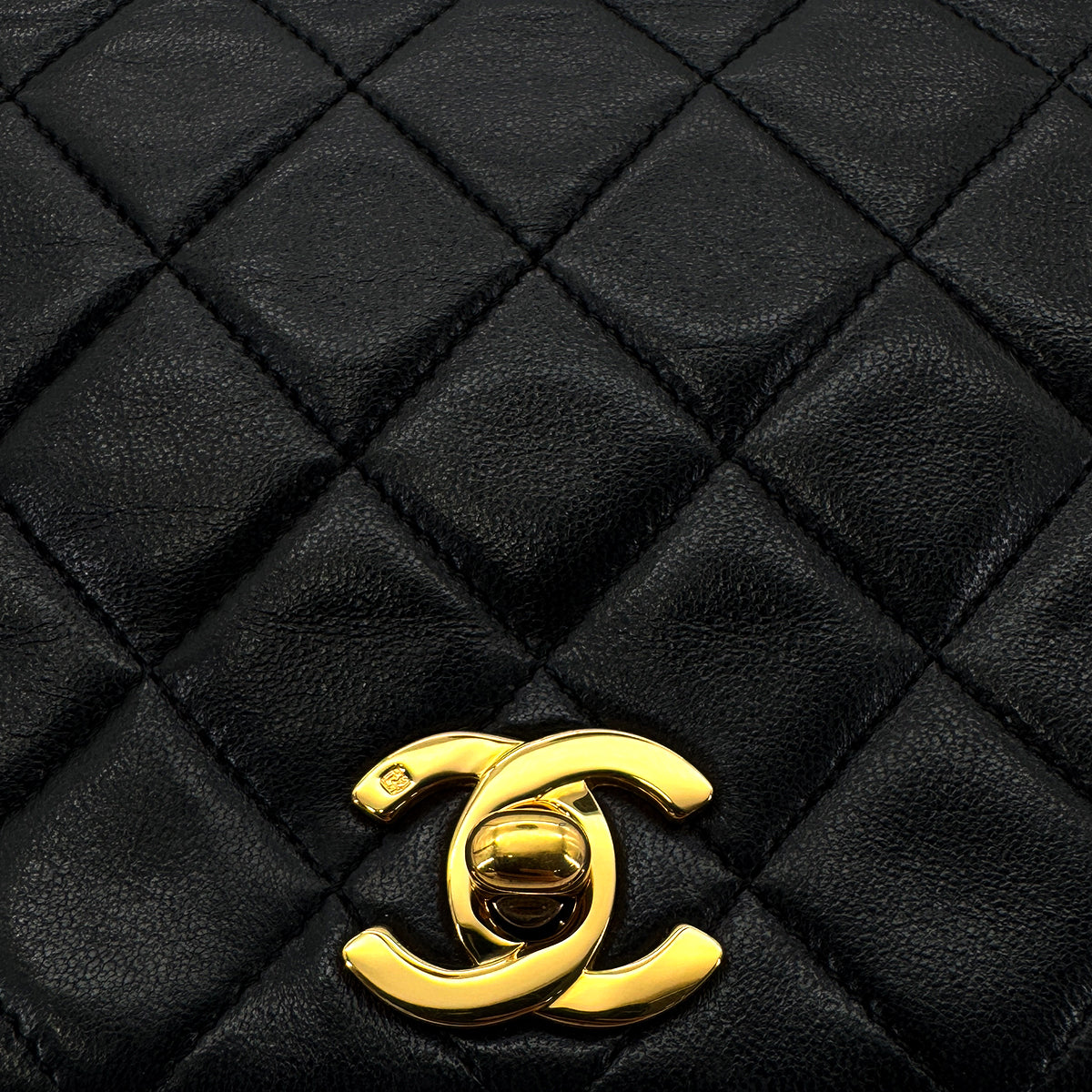 CHANEL VINTAGE FULL FLAP CHAIN SHOULDER BAG BLACK LAMB SKIN 90284865