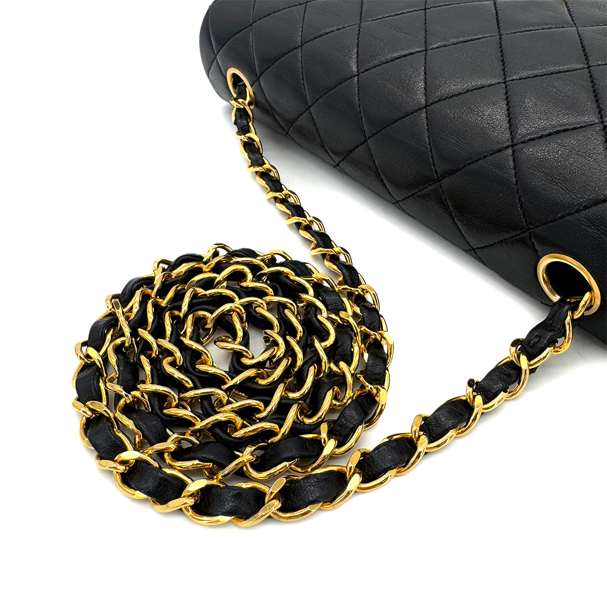 CHANEL VINTAGE FULL FLAP CHAIN SHOULDER BAG BLACK LAMB SKIN 90284865