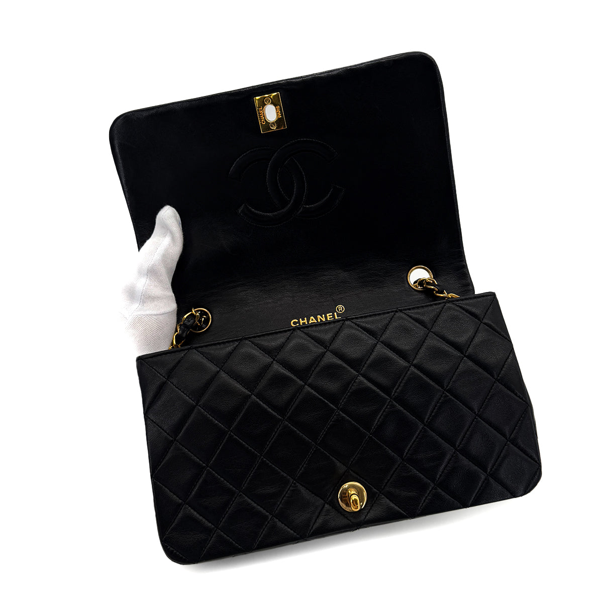 CHANEL VINTAGE FULL FLAP CHAIN SHOULDER BAG BLACK LAMB SKIN 90284865