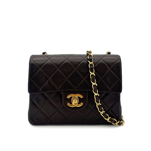 CHANEL VINTAGE MINI SQUARE 17 CHAIN SHOULDER BAG DARK BROWN LAMB SKIN 90284866