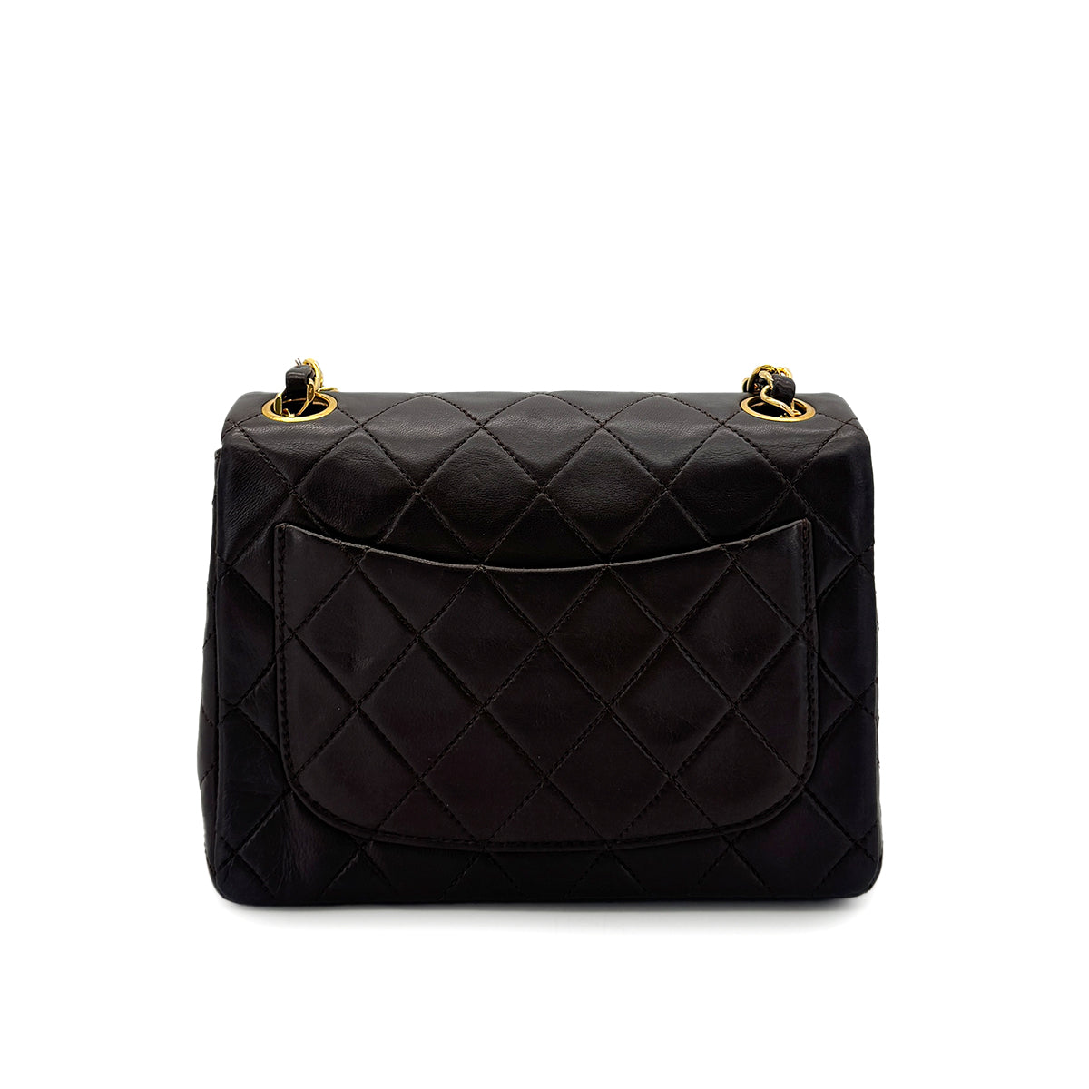 CHANEL VINTAGE MINI SQUARE 17 CHAIN SHOULDER BAG DARK BROWN LAMB SKIN 90284866