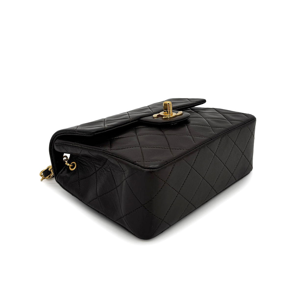 CHANEL VINTAGE MINI SQUARE 17 CHAIN SHOULDER BAG DARK BROWN LAMB SKIN 90284866