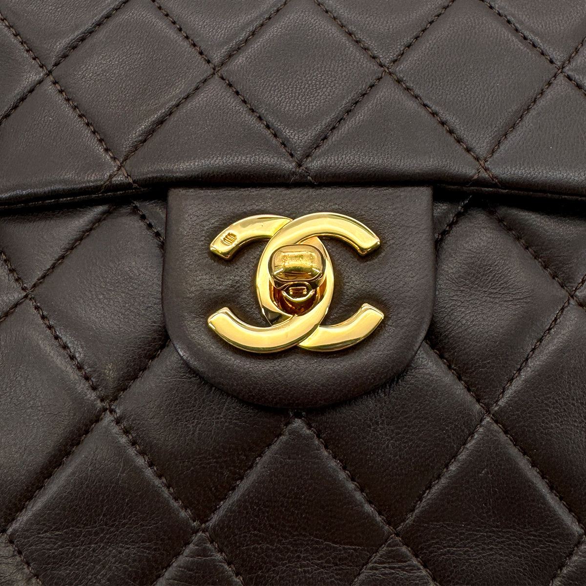 CHANEL VINTAGE MINI SQUARE 17 CHAIN SHOULDER BAG DARK BROWN LAMB SKIN 90284866
