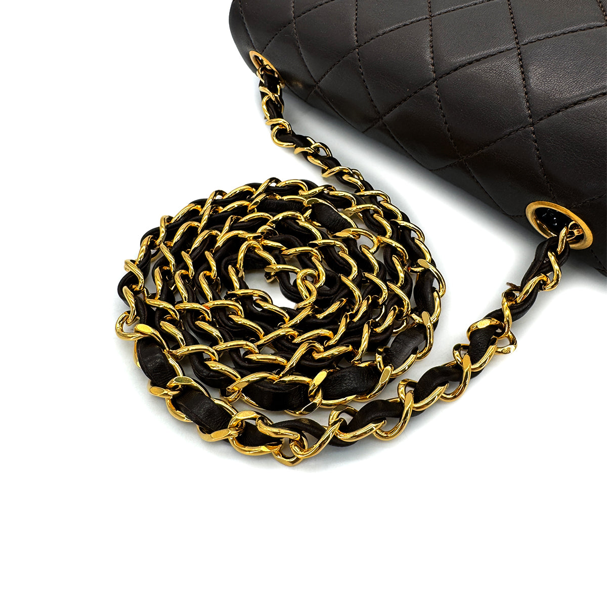 CHANEL VINTAGE MINI SQUARE 17 CHAIN SHOULDER BAG DARK BROWN LAMB SKIN 90284866